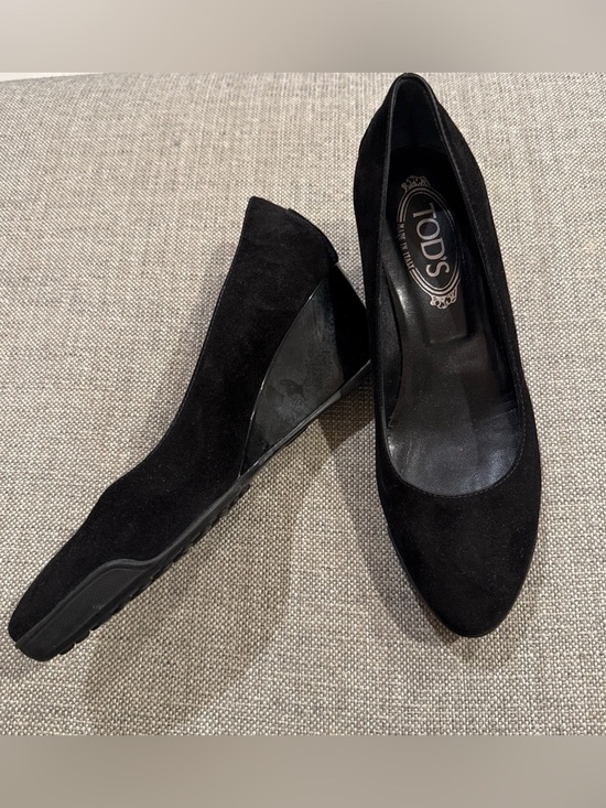 Tod's Shoes - Tod’s Black Suede Round Toe Wedge Heels 8